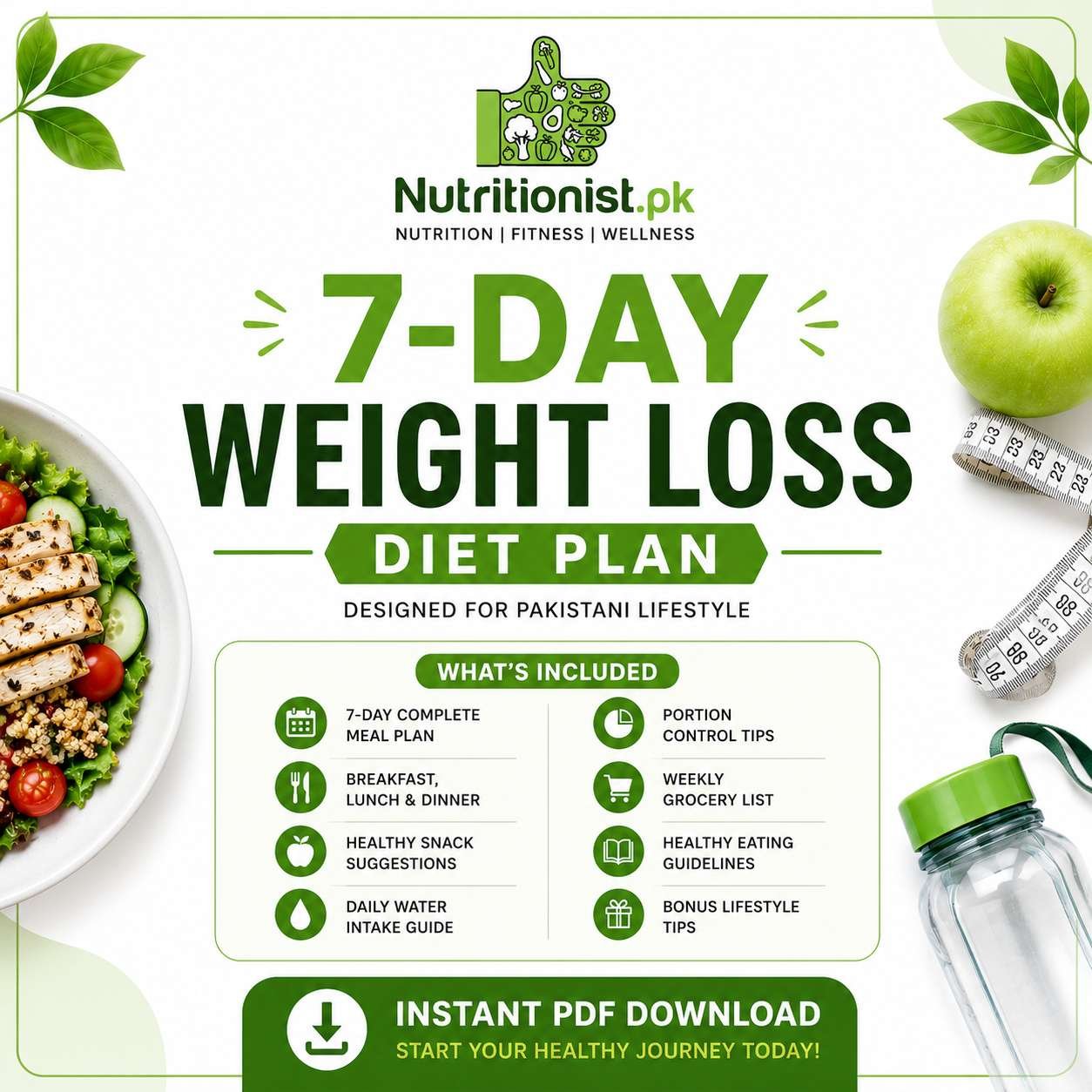 7 day weight or Fat loss diet plan in Pakistan